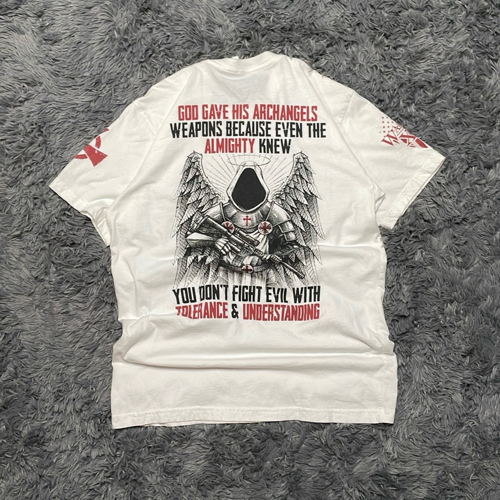American Apparel White Angel Fire arm Short Sleeve Tee T Shirt Size Large